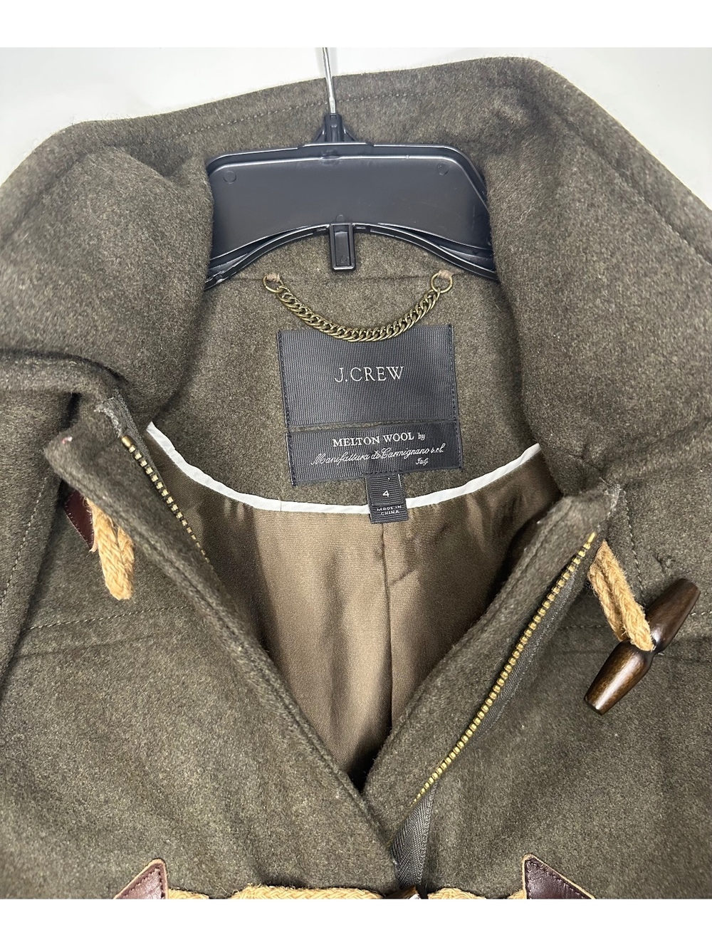 J.Crew Women's Melton Wool Toggle Coat Size 4 Olive Green